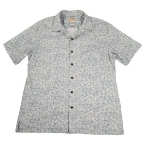 LL Bean Mens MED Shell Print Short Sleeve Cotton Camp Shirt Summer Beach Coastal